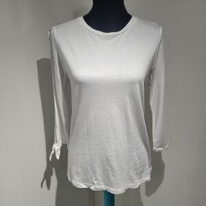 Banana Republic Women's Slit Sleeve Cotton Blend Designer Tee Small White